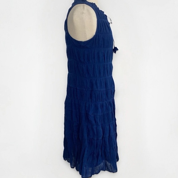 Max Studio Cobalt Blue Gauzy tiered Sleeveless Jersey Lined Dress Tie Neck M NWT - Picture 3 of 13
